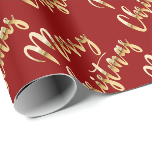 Merry Kerstmetallic Gold script rood Cadeaupapier (Rol Hoek)