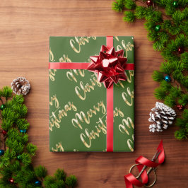 Merry Kerstmetallic goulic script, groen Cadeaupapier