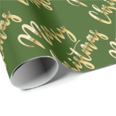 Merry Kerstmetallic goulic script, groen Cadeaupapier (Rol Hoek)