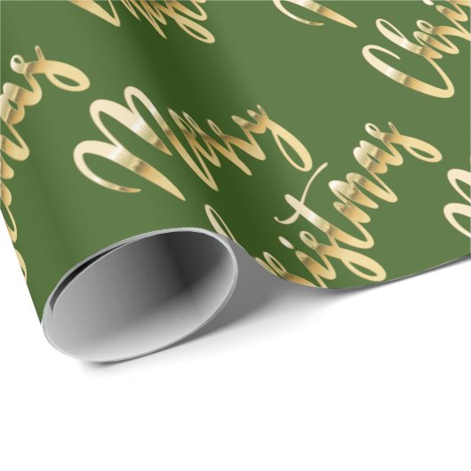 Merry Kerstmetallic goulic script, groen Cadeaupapier (Rol Hoek)