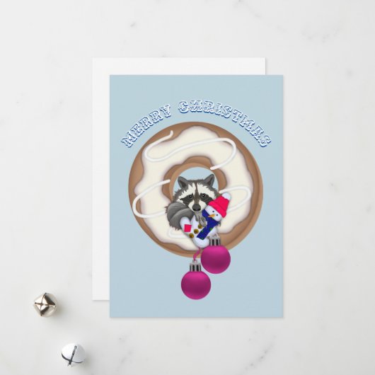 Merry Kerstmis С ute Raccoon Feestdagenkaart (Voorkant / Achterkant in situ)