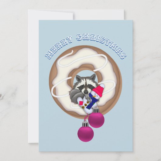 Merry Kerstmis С ute Raccoon Feestdagenkaart (Voorkant)