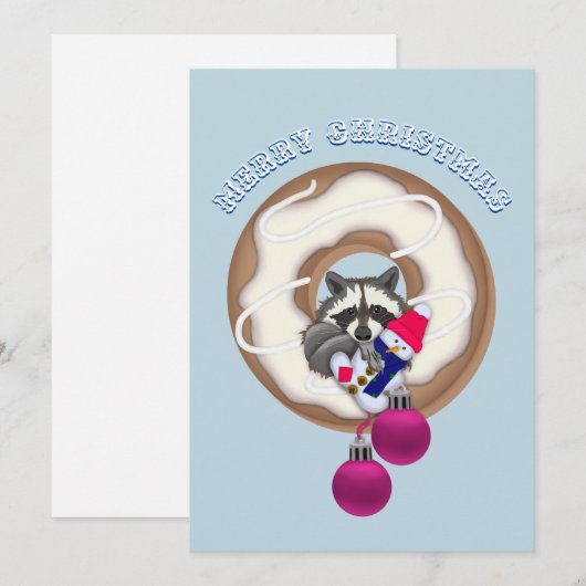 Merry Kerstmis С ute Raccoon Feestdagenkaart (Voorkant / Achterkant)