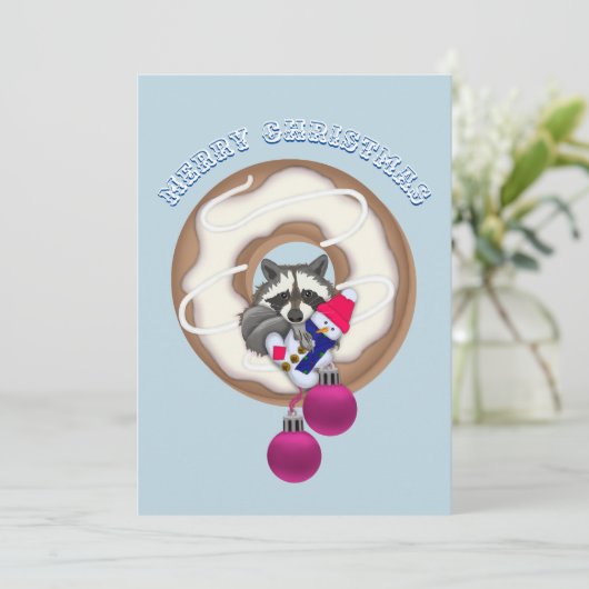 Merry Kerstmis С ute Raccoon Feestdagenkaart (Staand voorkant)