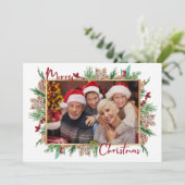 Merry Kerstmis 3 Afbeeldingen Foto Feestdagenkaart (Staand voorkant)