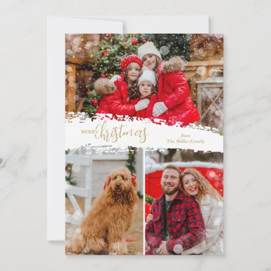 Merry Kerstmis 3 Foto Collage Feestdagenkaart (Voorkant)