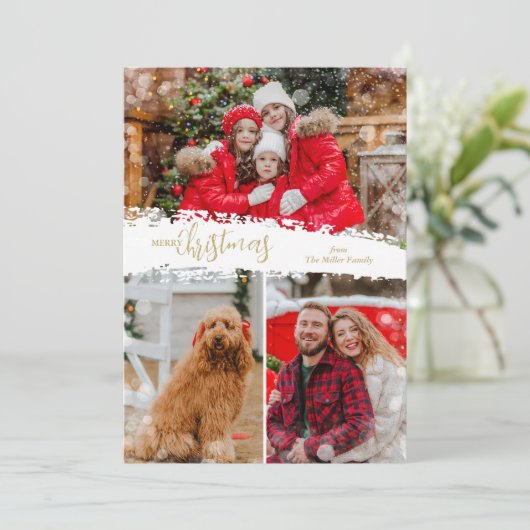 Merry Kerstmis 3 Foto Collage Feestdagenkaart (Staand voorkant)