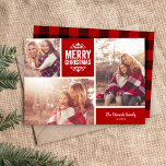 Merry Kerstmis 3 Foto Collage Feestdagenkaart<br><div class="desc">Betaalbare aangepaste fotokaarten voor vakanties met eenvoudige sjablonen voor aanpassing. Dit moderne rustische ontwerp heeft een fotocollage lay-out met ruimte voor 3 familiefoto's en tekst in het coördineren van kleurenblokken - geef de kleuren uit om het even welke foto's aan te passen. Pas het aan met uw foto's en voeg...</div>