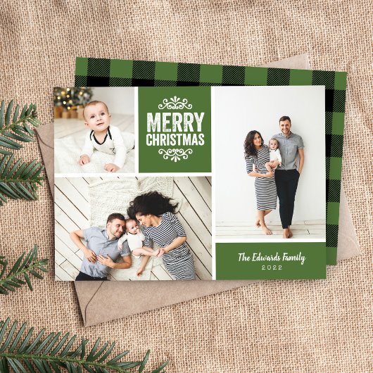 Merry Kerstmis 3 Foto Collage Feestdagenkaart