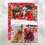 Merry Kerstmis 3 Foto Collage Feestdagenkaart<br><div class="desc">Op de kerstkaarten met meerdere foto's is er vrolijk kerstfeest in het teken op de sneeuw in het midden. Upload enkel drie foto's en voeg uw familiegroet en namen op de rug toe. *VERANDERT de kleur op de rug met ons het Uitgeven Hulpmiddel. Selecteer High Definition voor de beste fotokwaliteit....</div>