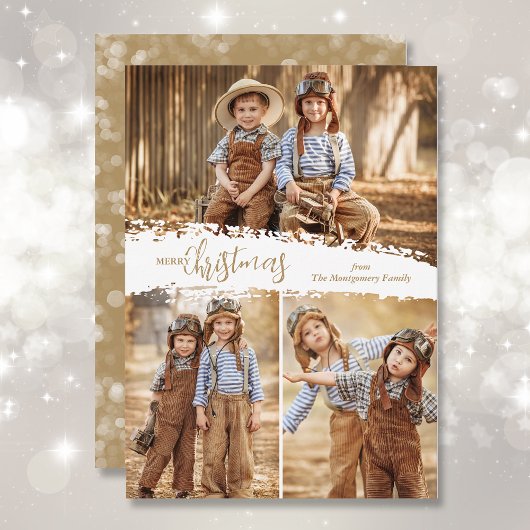 Merry Kerstmis 3 Foto Collage Feestdagenkaart
