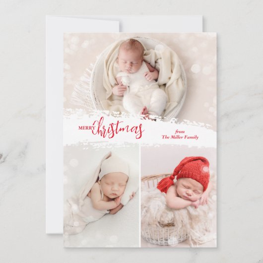 Merry Kerstmis 3 Foto Collage Feestdagenkaart (Voorkant)
