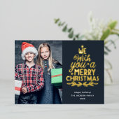 Merry Kerstmis 3 foto's Folie Holiday Kaart (Staand Voorkant)