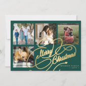 Merry Kerstmis 4 foto collage elegant script Feestdagenkaart (Voorkant)