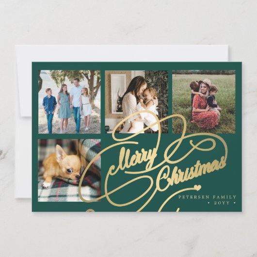 Merry Kerstmis 4 foto collage elegant script Feestdagenkaart (Voorkant)