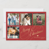 Merry Kerstmis 4 foto collage elegant script Feestdagenkaart (Voorkant)