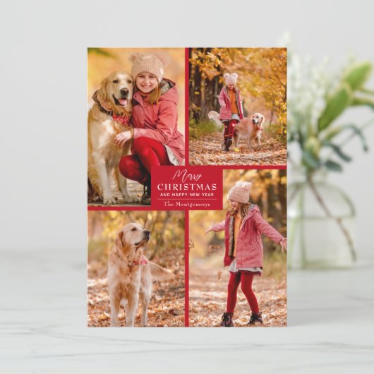 Merry Kerstmis 4 Foto Collage Feestdagenkaart (Staand voorkant)