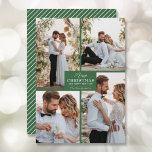 Merry Kerstmis 4 Foto Collage Feestdagenkaart<br><div class="desc">Uw achternaam en de groet Zacht Kerstmis en Gelukkig Nieuwjaar in het teken van het groene teken met uw favoriete vier fotocollage op de voorkant en uw voornamen op de achterkant van deze feestelijke groet kaarten. MEER KLEUREN in onze winkel. De Live Design Service kan u indien nodig helpen met...</div>