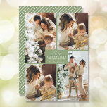 Merry Kerstmis 4 Foto Collage Feestdagenkaart<br><div class="desc">Uw achternaam en de groet Zacht Kerstmis en Gelukkig Nieuwjaar in het flitsen op sage groen met uw favoriete 4 fotocollage op de voorkant en uw voornamen op de achterkant van deze vakantiegroet kaarten. MEER KLEUREN in onze winkel. De Live Design Service kan u indien nodig helpen met de lay-out...</div>