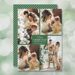 Merry Kerstmis 4 Foto Collage Feestdagenkaart<br><div class="desc">Uw achternaam en de groet Zacht Kerstmis en Gelukkig Nieuwjaar in het teken van het groene teken met uw favoriete vier fotocollage op de voorkant en uw voornamen op de achterkant van deze feestelijke groet kaarten. MEER KLEUREN in onze winkel. De Live Design Service kan u indien nodig helpen met...</div>