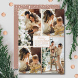 Merry Kerstmis 4 Foto Collage Roos Gold Folie Feestdagenkaart<br><div class="desc">Echte wenskaarten voor kerstmis hebben je achternaam en de groet 'Merry Kerstmis en Happy New Year' in een fic real roos goudfolie met je favoriete collage van vier foto's die aan de voorkant in een echte roos gouden folie staat en je voornamen op de achterkant. De Live Design Service kan...</div>