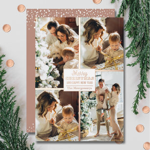 Merry Kerstmis 4 Foto Collage Roos Gold Folie Feestdagenkaart