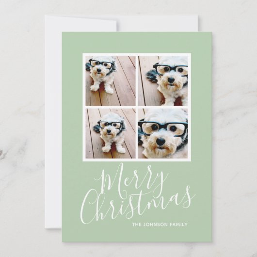 Merry Kerstmis 4 Foto Collage Snowflake Patroon Feestdagenkaart (Voorkant)