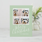 Merry Kerstmis 4 Foto Collage Snowflake Patroon Feestdagenkaart (Staand voorkant)