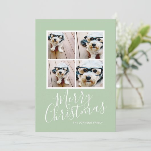 Merry Kerstmis 4 Foto Collage Snowflake Patroon Feestdagenkaart (Staand voorkant)