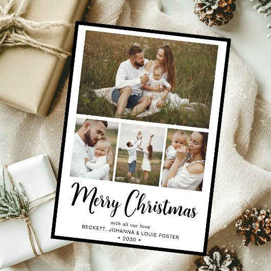 Merry Kerstmis 4 Foto Feestdagenkaart