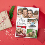 Merry Kerstmis 4 Foto Feestdagenkaart<br><div class="desc">Eenvoudige vakantiekaart voor fotocollage. "Vrolijk Kerstfeest" is geschreven in een stijlvol script en u kunt u personaliseren met vier foto's en uw familienaam en het jaar.</div>