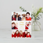 Merry Kerstmis 5 Foto Collage Elegant Gold Folie Feestdagen Briefkaart (Staand Voorkant)