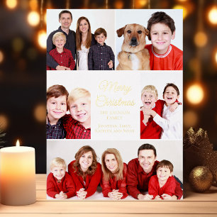 Merry Kerstmis 5 Foto Collage Elegant Gold Folie Feestdagenkaart