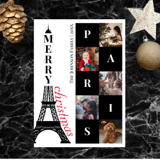 Merry Kerstmis 5 Fotograaf Eiffel Tower Paris Feestdagenkaart