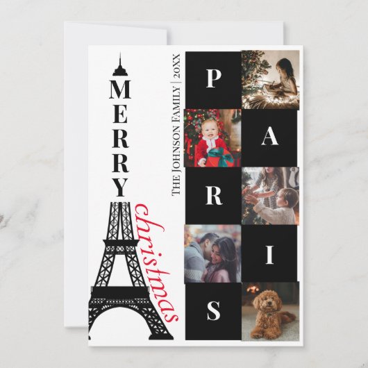 Merry Kerstmis 5 Fotograaf Eiffel Tower Paris Feestdagenkaart (Voorkant)