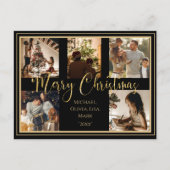 Merry Kerstmis 5 Photo Collage Gold Script Feestdagenkaart (Voorkant)