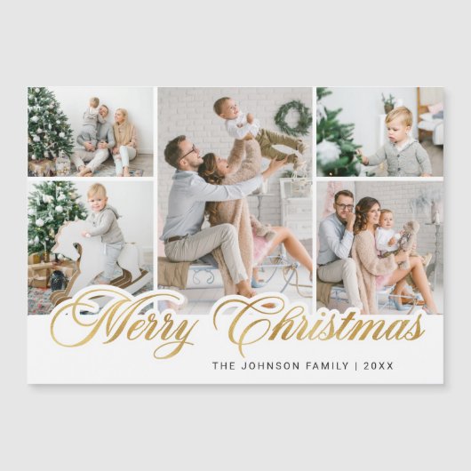 Merry Kerstmis 5 PHOTO Greeting Magnetic Card (Voorkant)