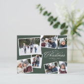 Merry Kerstmis 7 foto collage hunter green Feestdagenkaart (Staand voorkant)