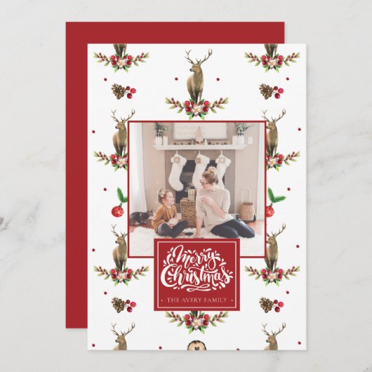 Merry Kerstmis - Aangepaste foto Deer Idyll Feestdagenkaart (Voorkant / Achterkant)