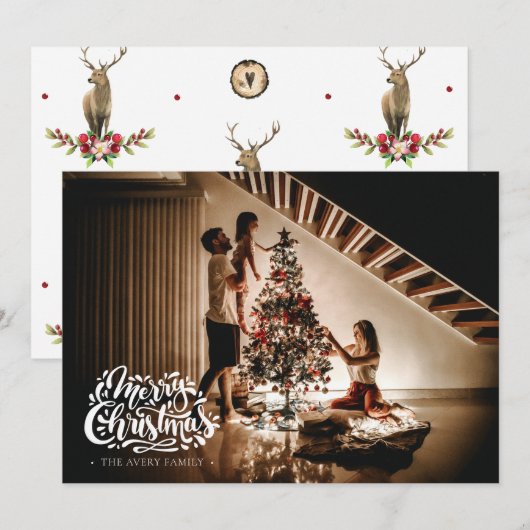 Merry Kerstmis - Aangepaste foto Deer Idyll Feestdagenkaart (Voorkant / Achterkant)