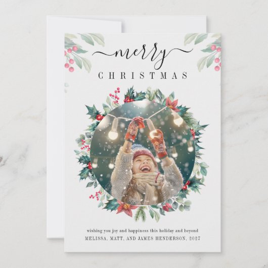 Merry Kerstmis Aangepaste foto Mistletoe Feestdagenkaart (Voorkant)
