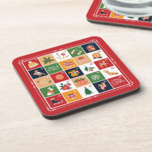 Merry Kerstmis Advent Calendar Poinsettia Red Bier Onderzetter