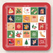 Merry Kerstmis Advent Calendar Poinsettia Red Bier Onderzetter (Voorkant)