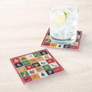 Merry Kerstmis Advent Calendar Poinsettia Red Glazen Onderzetter