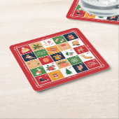 Merry Kerstmis Advent Calendar Poinsettia Red Kartonnen Onderzetters (Schuin)