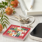 Merry Kerstmis Advent Calendar Poinsettia Red Sleutelhanger (Voorkant Rechts)