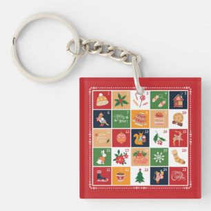 Merry Kerstmis Advent Calendar Poinsettia Red Sleutelhanger