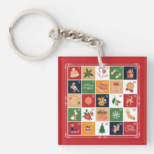Merry Kerstmis Advent Calendar Poinsettia Red Sleutelhanger (voorkant)