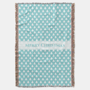 Merry Kerstmis Aqua/White Iconic Tree Pattern Deken