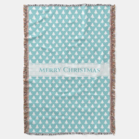 Merry Kerstmis Aqua/White Iconic Tree Pattern Deken (Voorkant Verticaal)